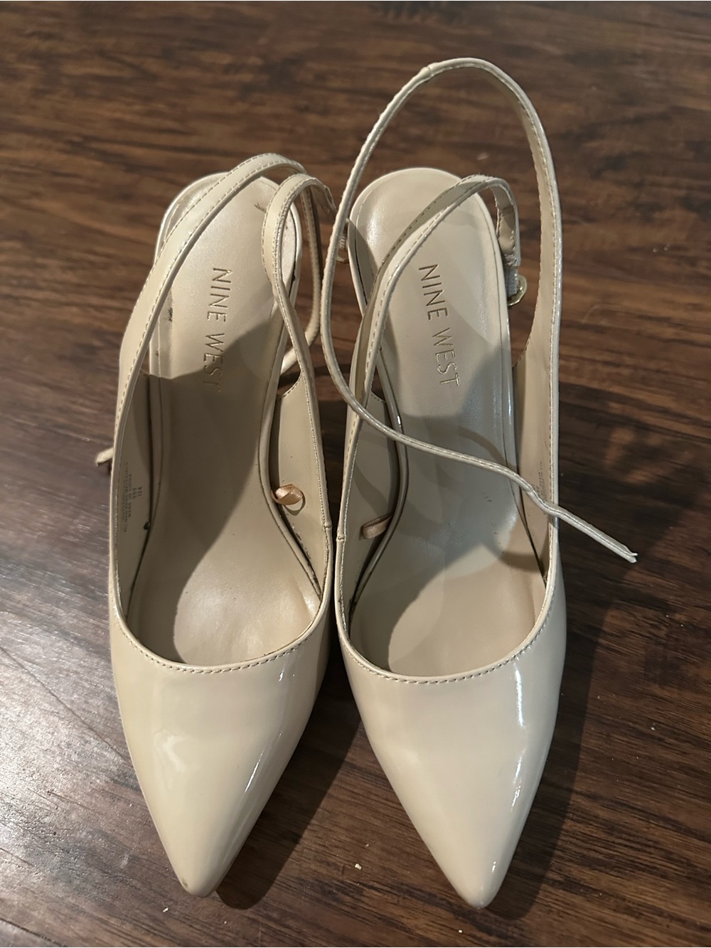 Nine West Cream Patent Pointed-Toe Slingback Pumps